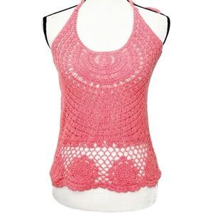 Surf Gypsy Pink Sleeveless Scoop Neck Halter Neck Crochet Tank Top Size M